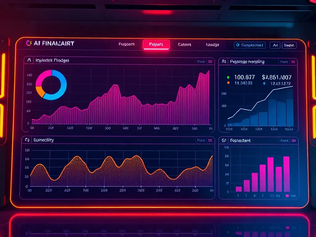 High-tech digital dashboard showing financial growth charts